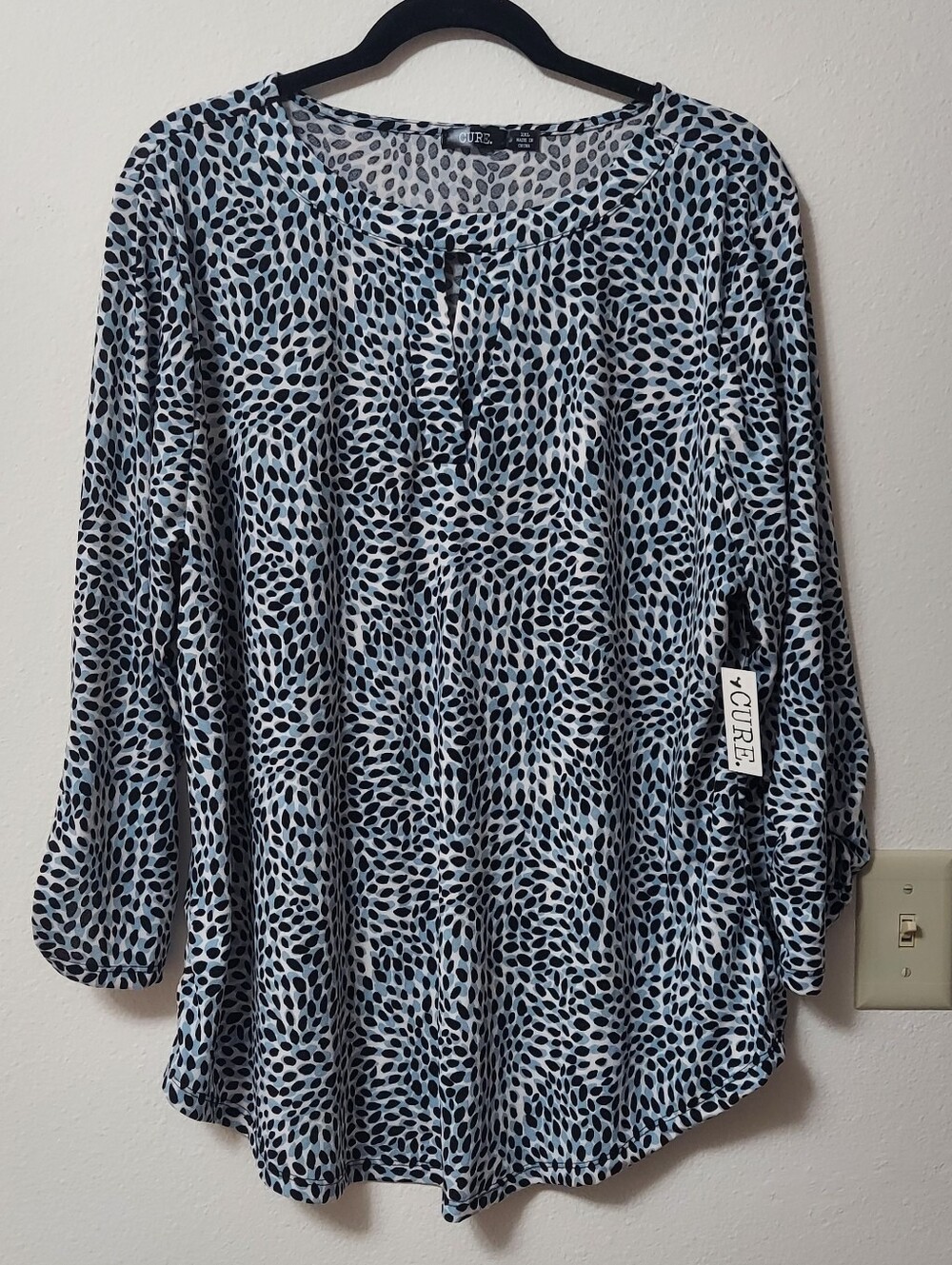 NWT Cure Blue and Black Printed Women's Blouse Size 2XL